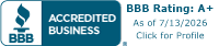 BBB Accredited Business A+ Rating badge